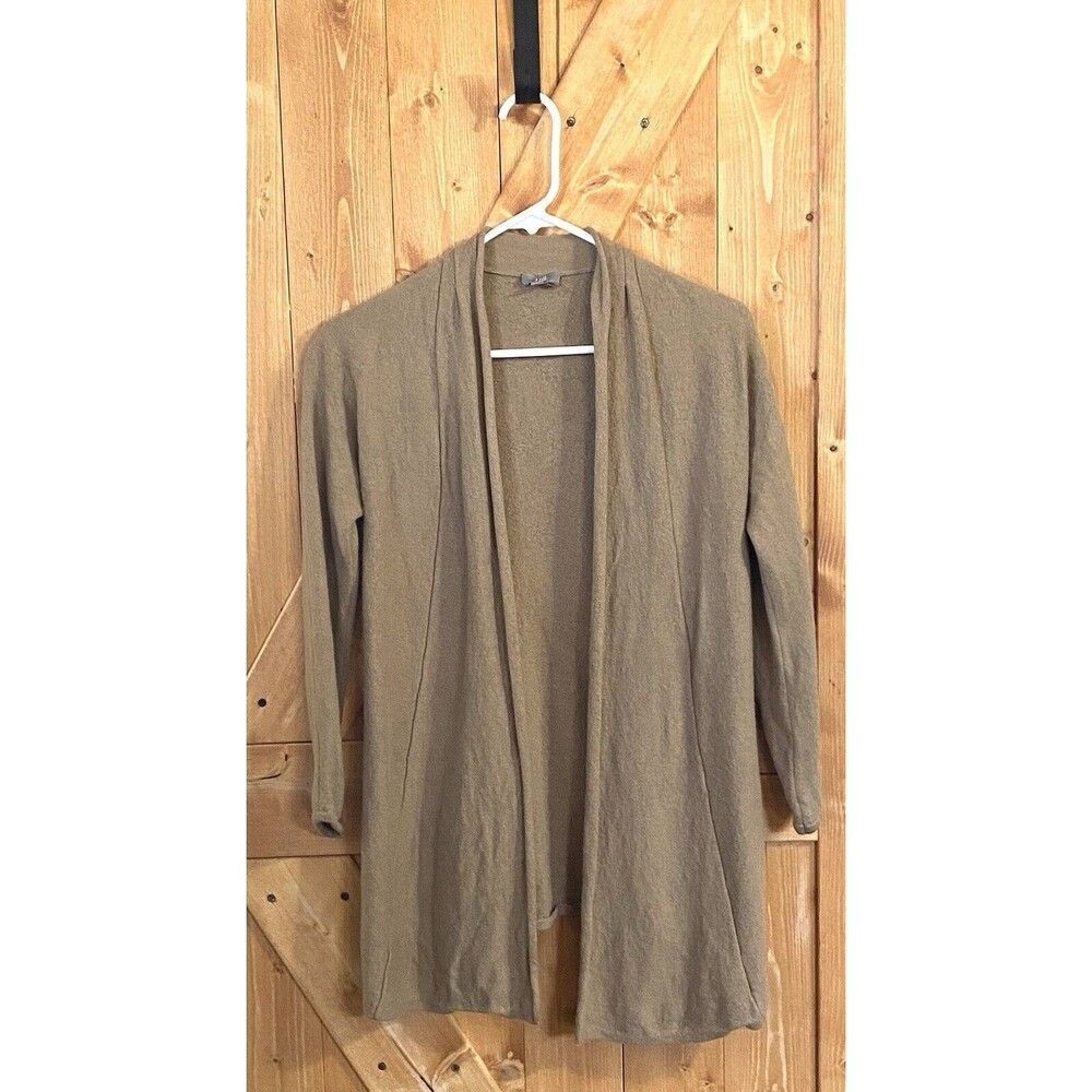 J Jill Cardigan Sweater Open Front Long Wool Blend Small Camel Brown Minimalist
